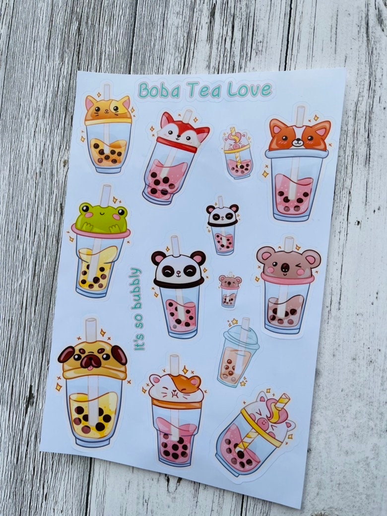 Bubble Tea Stickers, Boba Tea Stickers, Journal Stickers, Penpal Stickers, Tween Stickers, Bubble Tea Lovers Gift