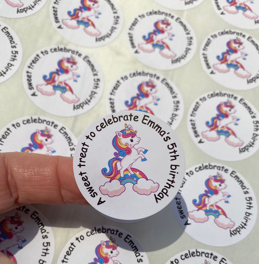 Personalised Unicorn Party Stickers