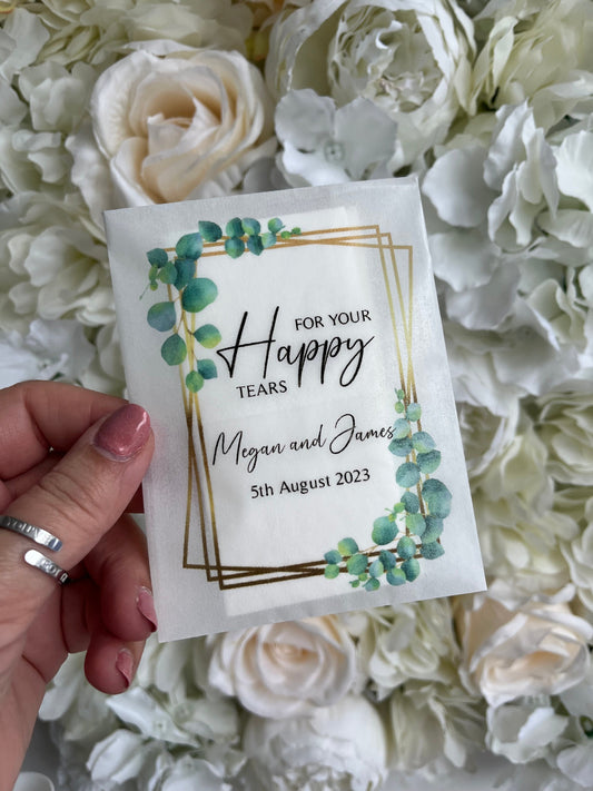 Personalised Tissue Envelope·For Your Happy Tears·Wedding Tissues·Personalised Glassine Envelopes·Wedding Favours·