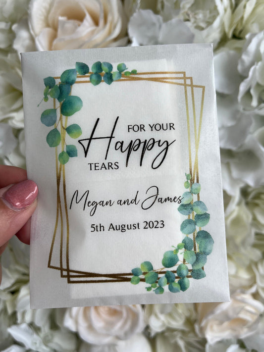Personalised Tissue Envelope·For Your Happy Tears·Wedding Tissues·Personalised Glassine Envelopes·Wedding Favours·