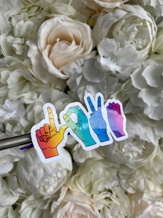 Rainbow Love Sign Language Sticker, LBGTQ Pride Sticker