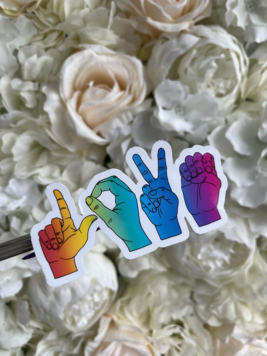 Rainbow Love Sign Language Sticker, LBGTQ Pride Sticker