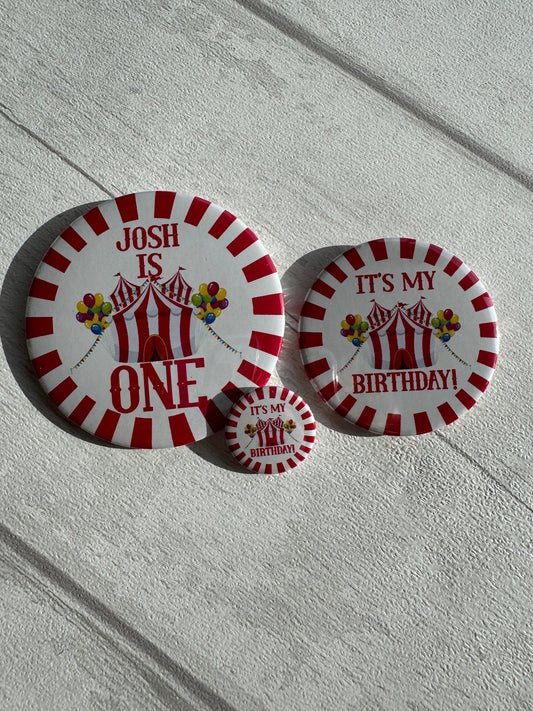 Personalised Circus Theme Birthday Badge