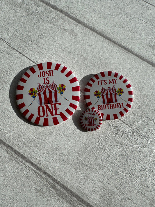 Personalised Circus Theme Birthday Badge