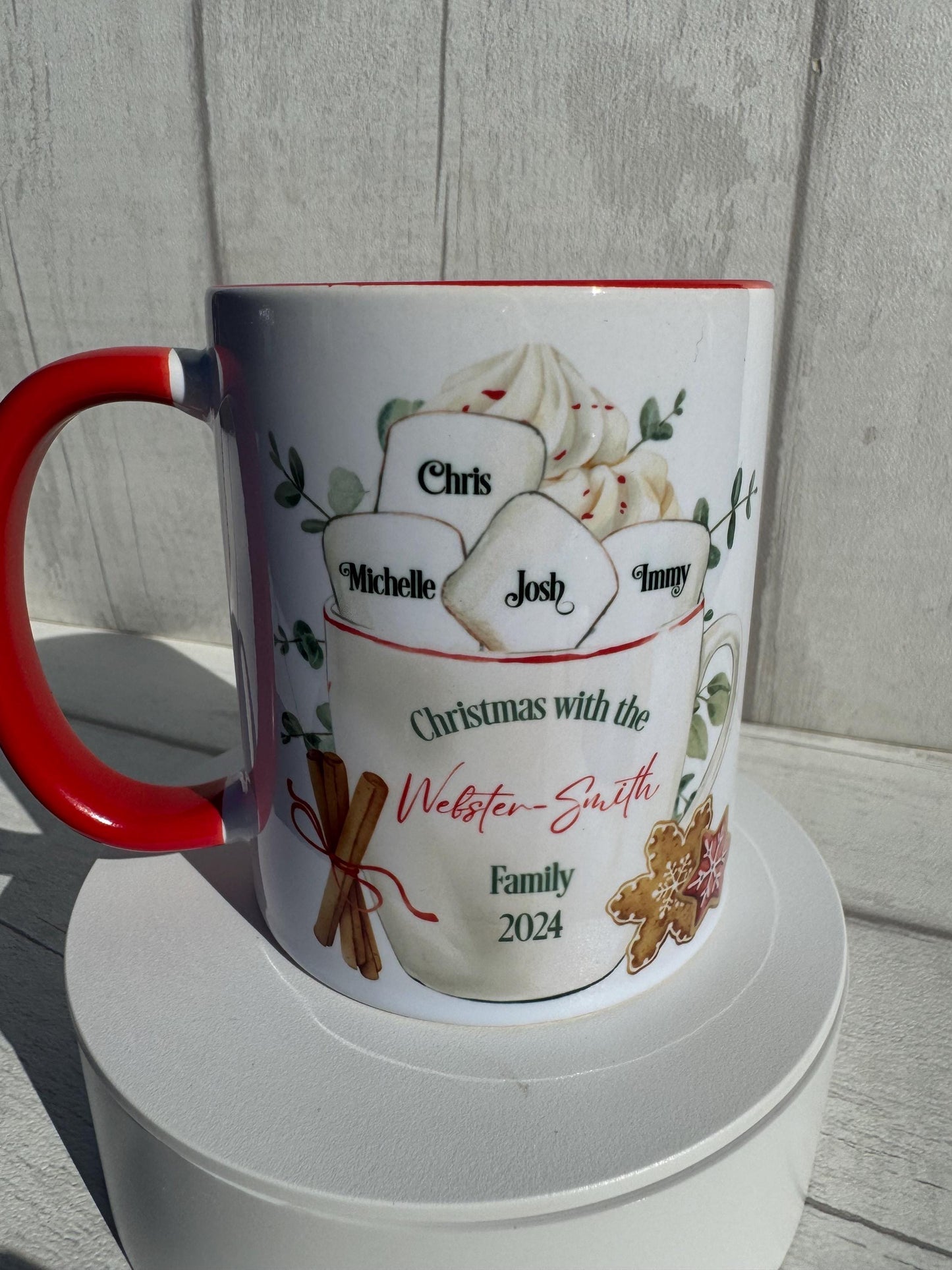Personalised Family Christmas Mug, Marshmallow Theme