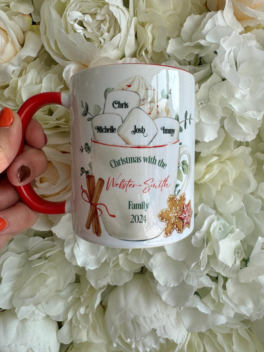 Personalised Family Christmas Mug, Marshmallow Theme