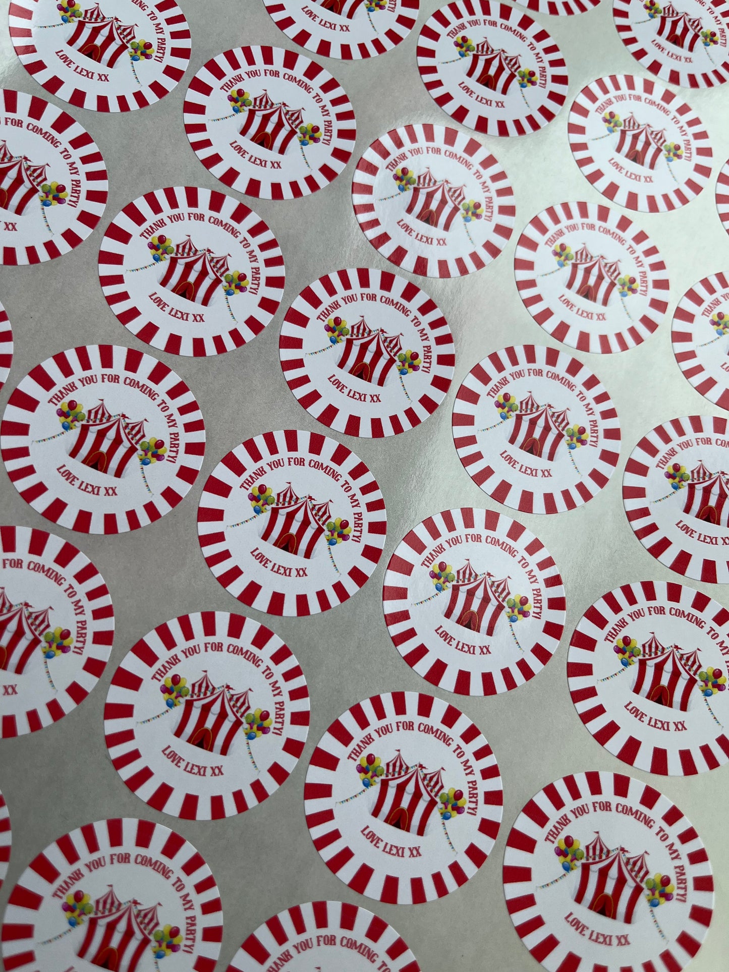 Personalised Circus Themed Party Stickers•Traditional Circus Theme•Thank You For Coming To My Party•Sweet Cone Sticker•Birthday Party