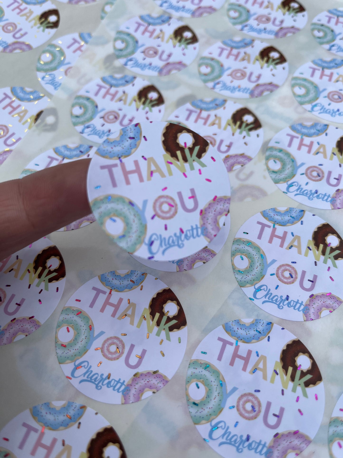 Personalised Foil Doughnut Sticker•Thank You For Coming to My Party•Foil Sticker•Birthday Party•Sweet Cone Stickers•Sweet Bags•Party Sticker