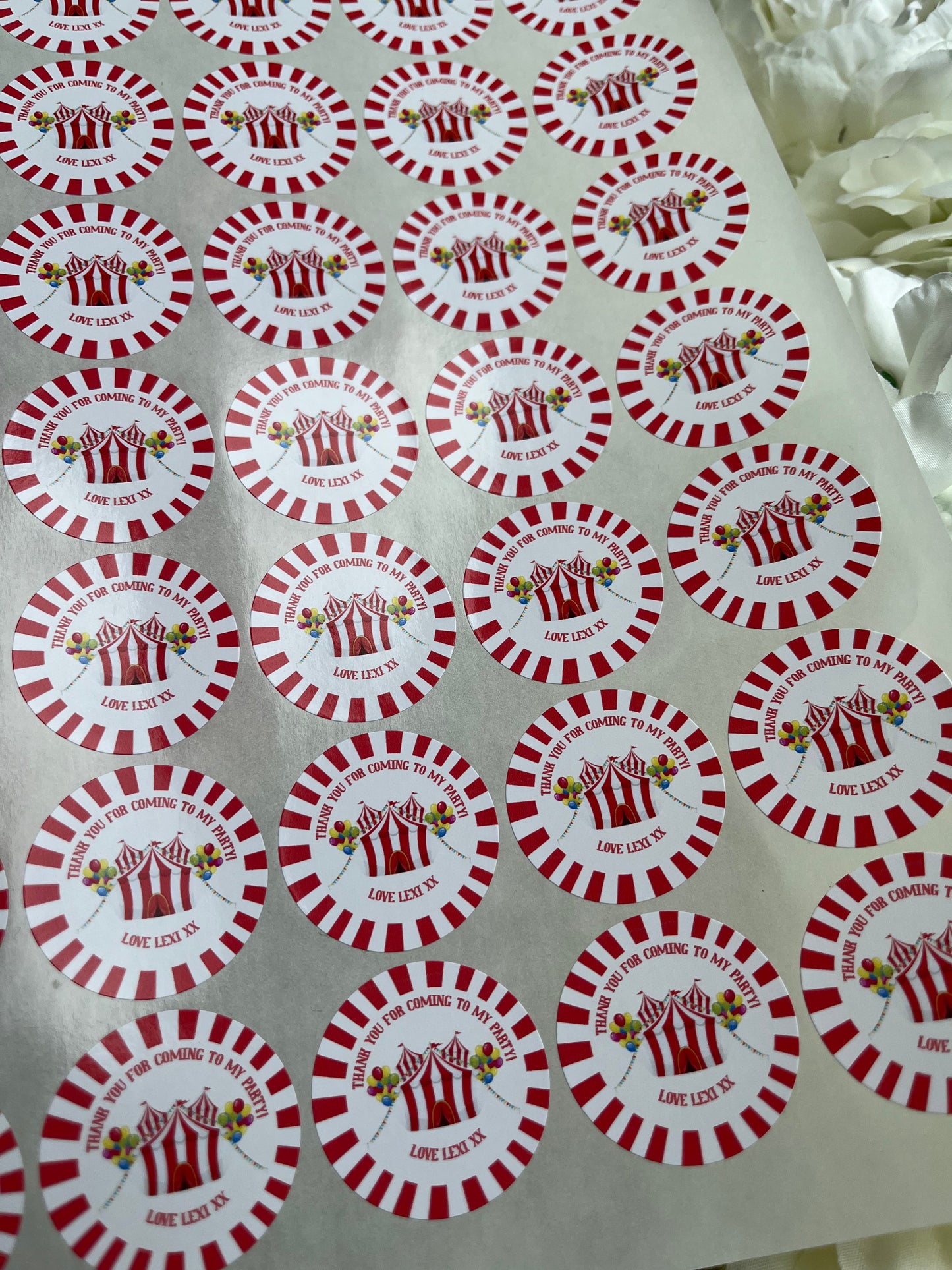 Personalised Circus Themed Party Stickers•Traditional Circus Theme•Thank You For Coming To My Party•Sweet Cone Sticker•Birthday Party