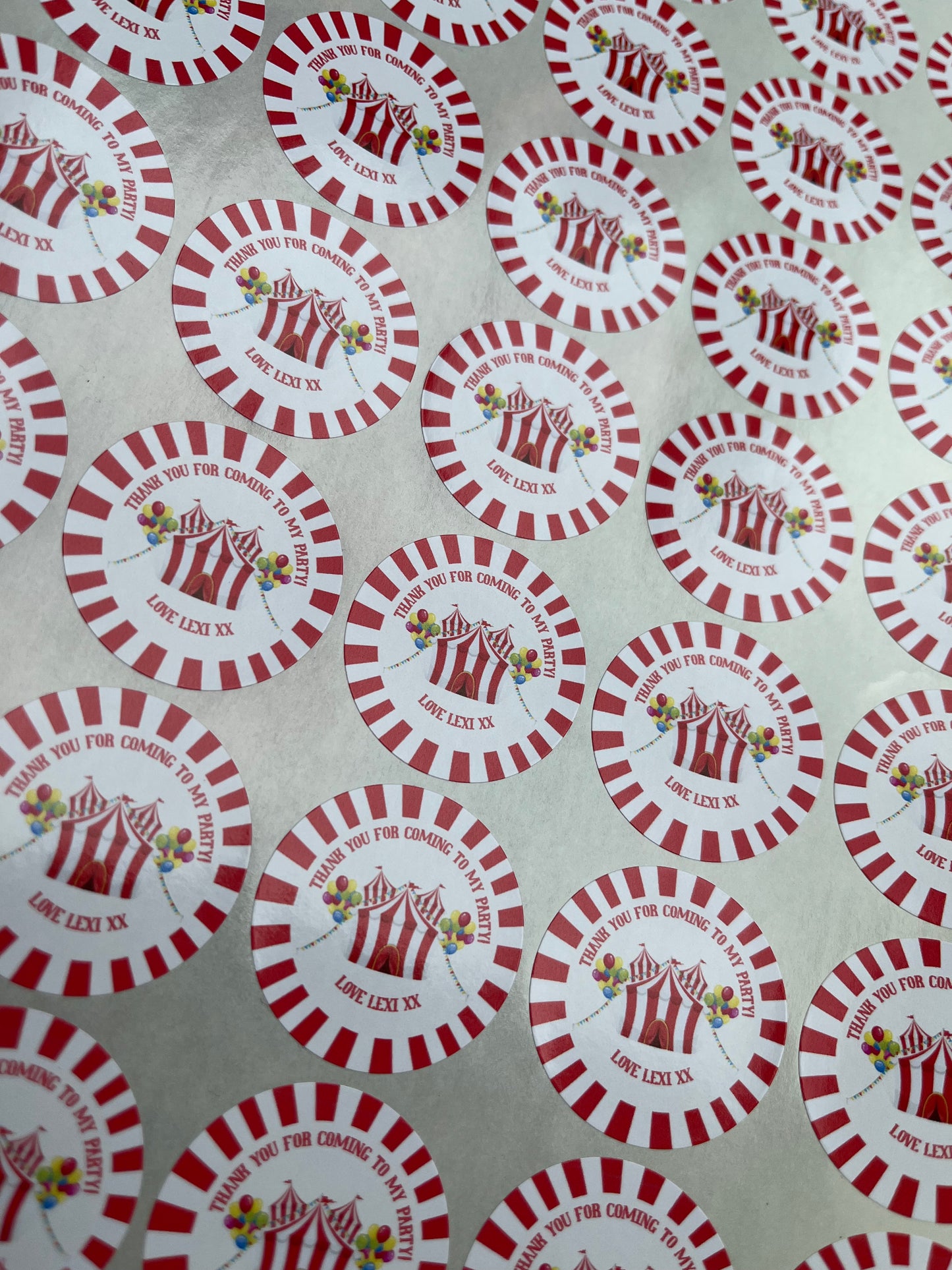 Personalised Circus Themed Party Stickers•Traditional Circus Theme•Thank You For Coming To My Party•Sweet Cone Sticker•Birthday Party