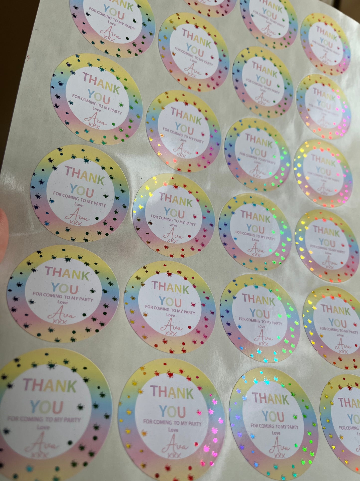 Personalised Foiled Rainbow Thank You Stickers • Birthday Party • Sweet bags • Sweet Cones Stickers·Thank You For Coming To My Party Sticker