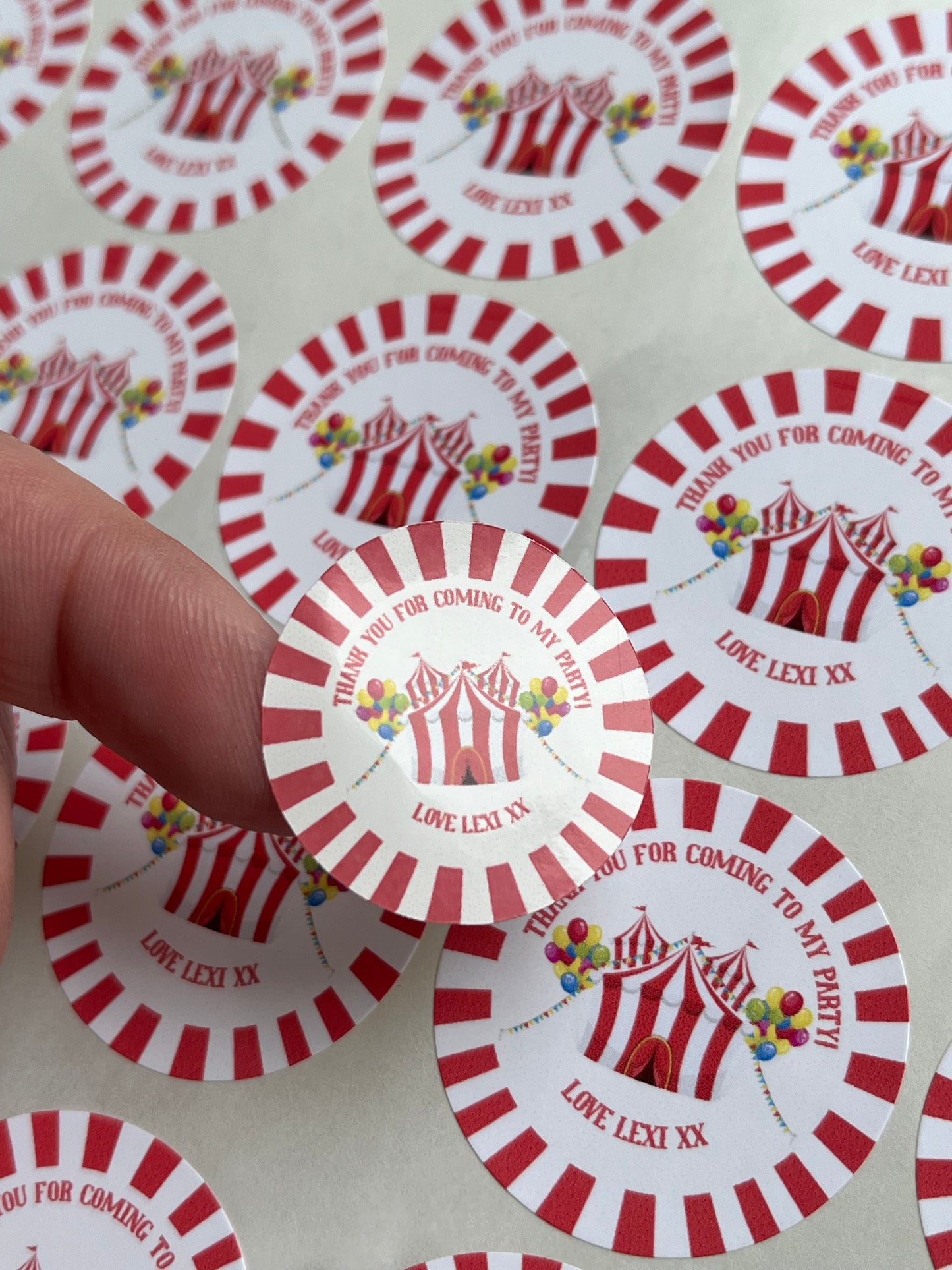 Personalised Circus Themed Party Stickers•Traditional Circus Theme•Thank You For Coming To My Party•Sweet Cone Sticker•Birthday Party