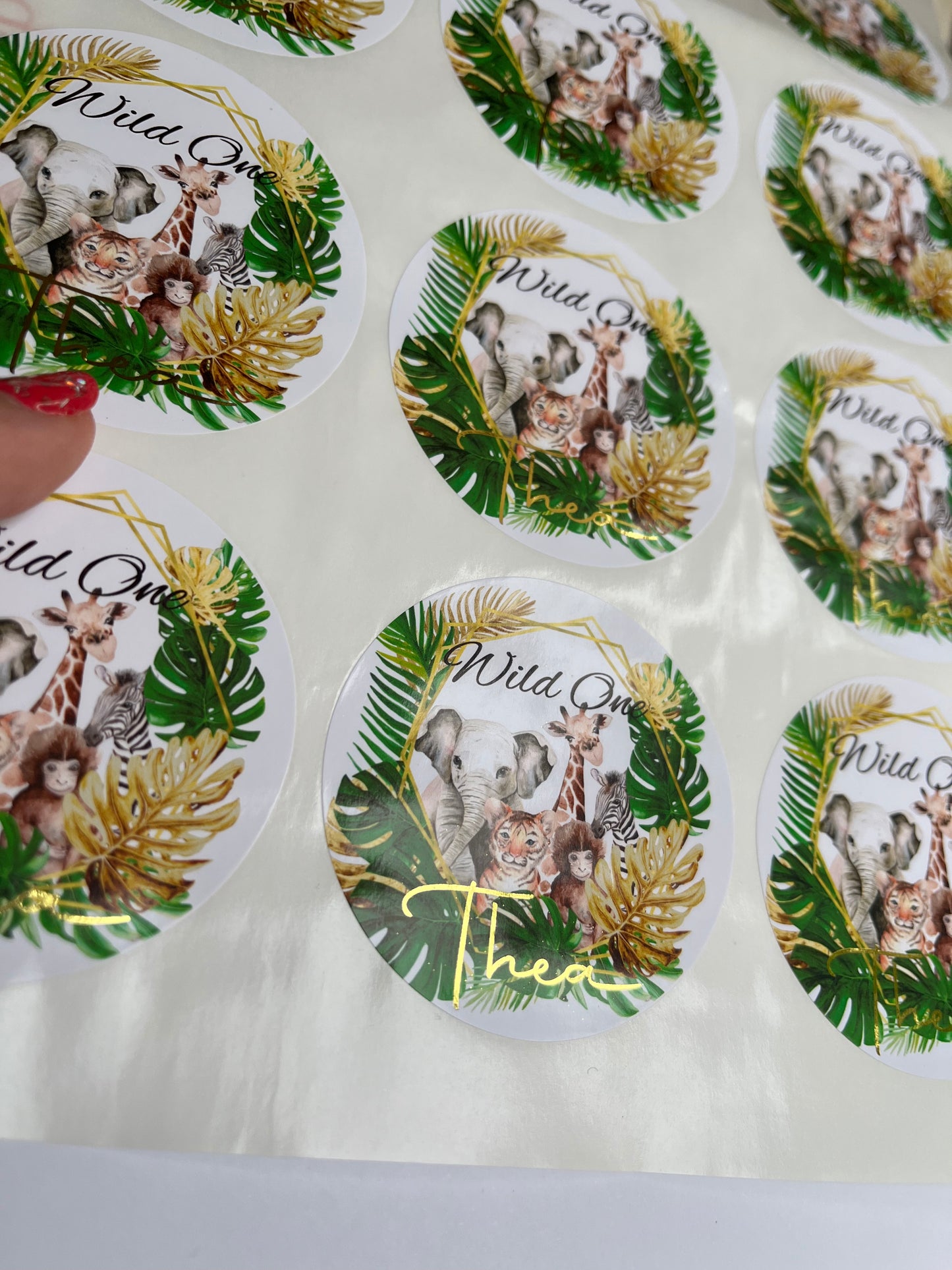 Personalised Foil Wild One Party Stickers•Jungle Theme Party Stickers•Birthday Party Stickers•First Birthday Party