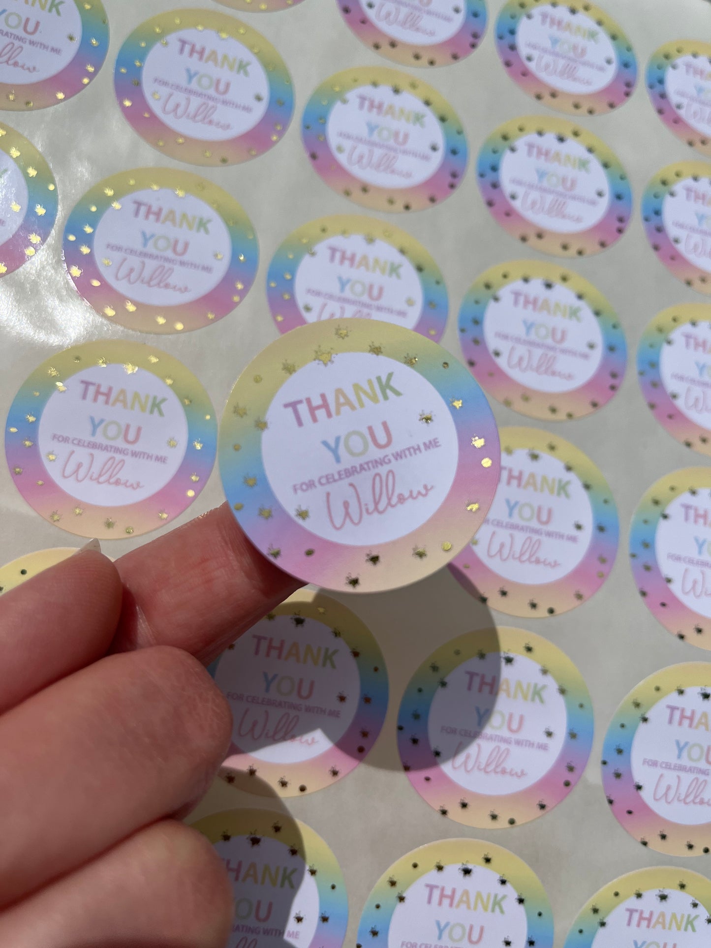 Personalised Foiled Rainbow Thank You Stickers • Birthday Party • Sweet bags • Sweet Cones Stickers·Thank You For Coming To My Party Sticker