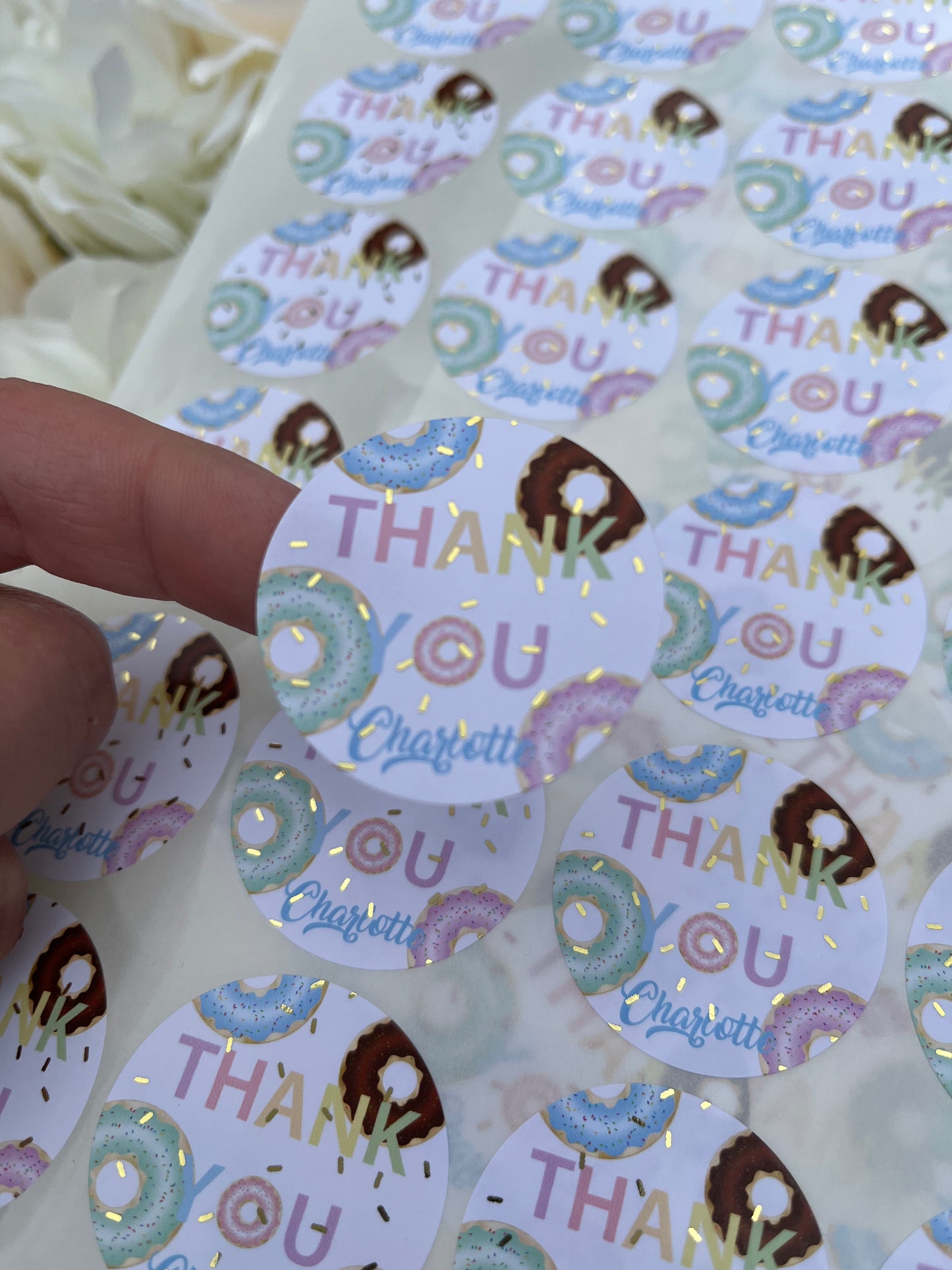 Personalised Foil Doughnut Sticker•Thank You For Coming to My Party•Foil Sticker•Birthday Party•Sweet Cone Stickers•Sweet Bags•Party Sticker