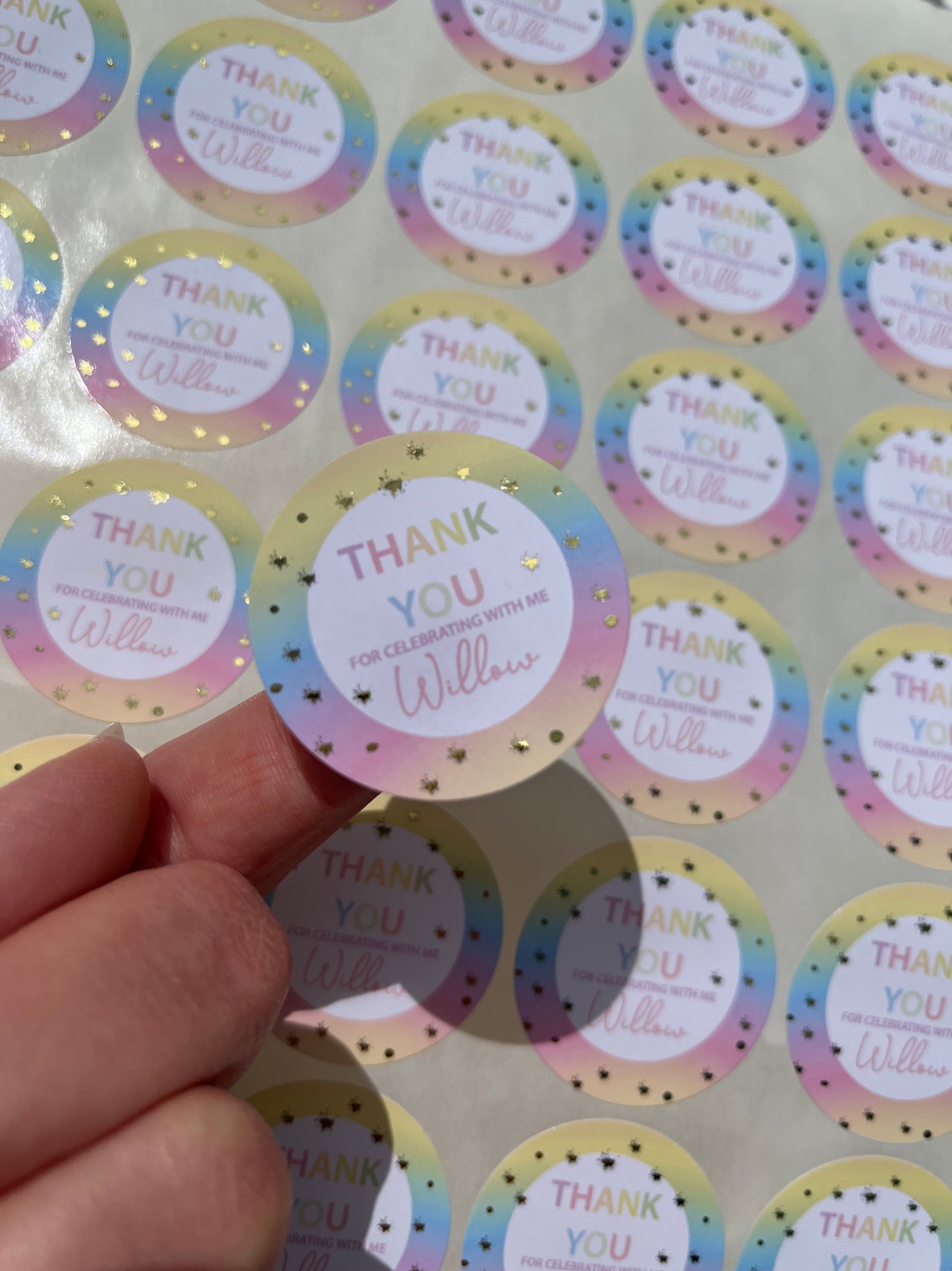 Personalised Foiled Rainbow Thank You Stickers • Birthday Party • Sweet bags • Sweet Cones Stickers·Thank You For Coming To My Party Sticker