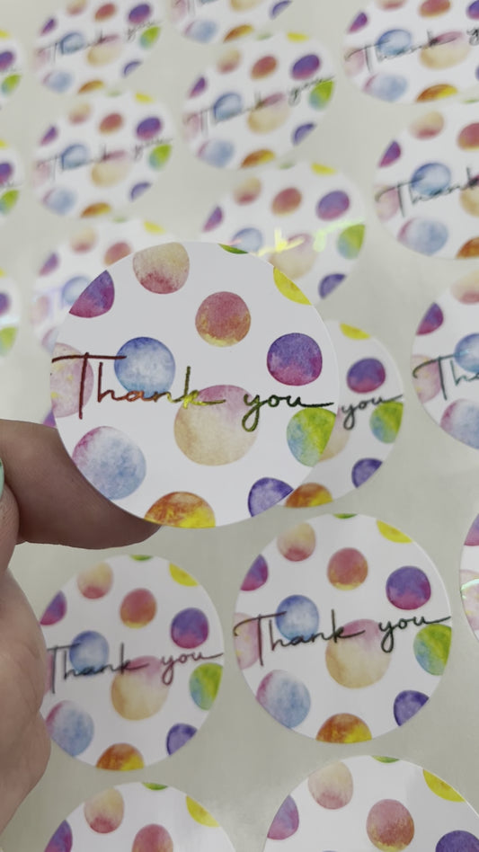 Dotty Rainbow Foiled Thank You Stickers•Sweet Cone Stickers•Party Bags•Thank You For Coming to My Party•Personalised Sticker•Business Sticke