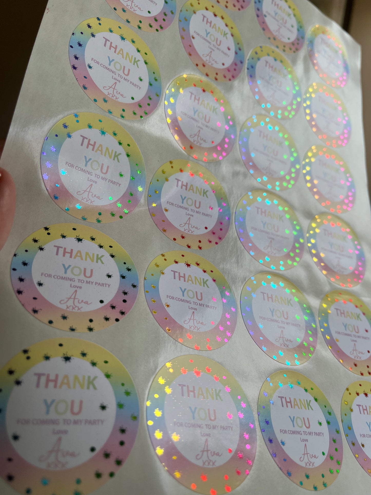 Personalised Foiled Rainbow Thank You Stickers • Birthday Party • Sweet bags • Sweet Cones Stickers·Thank You For Coming To My Party Sticker