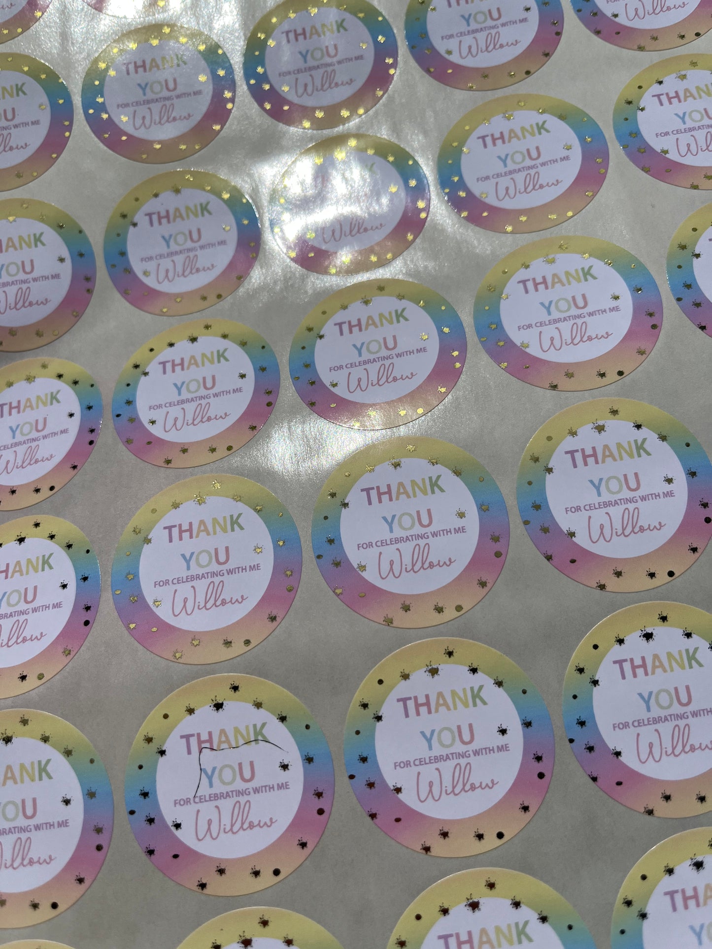 Personalised Foiled Rainbow Thank You Stickers • Birthday Party • Sweet bags • Sweet Cones Stickers·Thank You For Coming To My Party Sticker