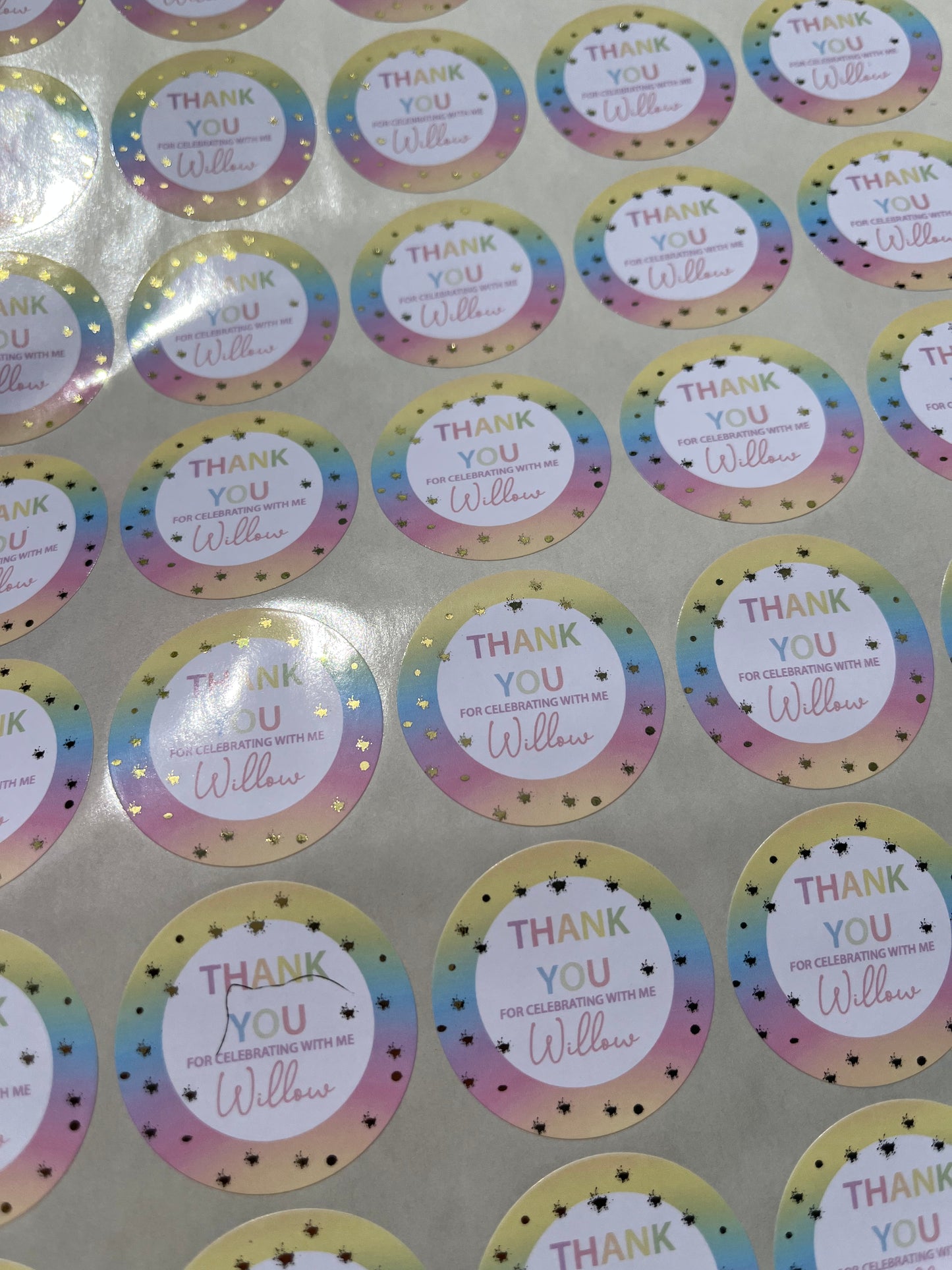 Personalised Foiled Rainbow Thank You Stickers • Birthday Party • Sweet bags • Sweet Cones Stickers·Thank You For Coming To My Party Sticker