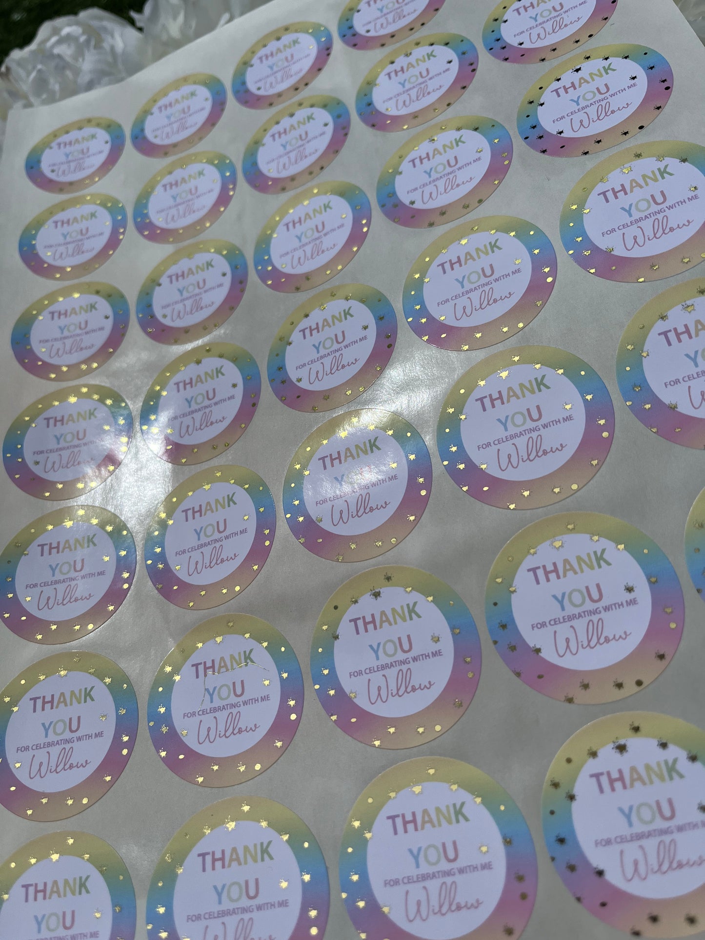 Personalised Foiled Rainbow Thank You Stickers • Birthday Party • Sweet bags • Sweet Cones Stickers·Thank You For Coming To My Party Sticker