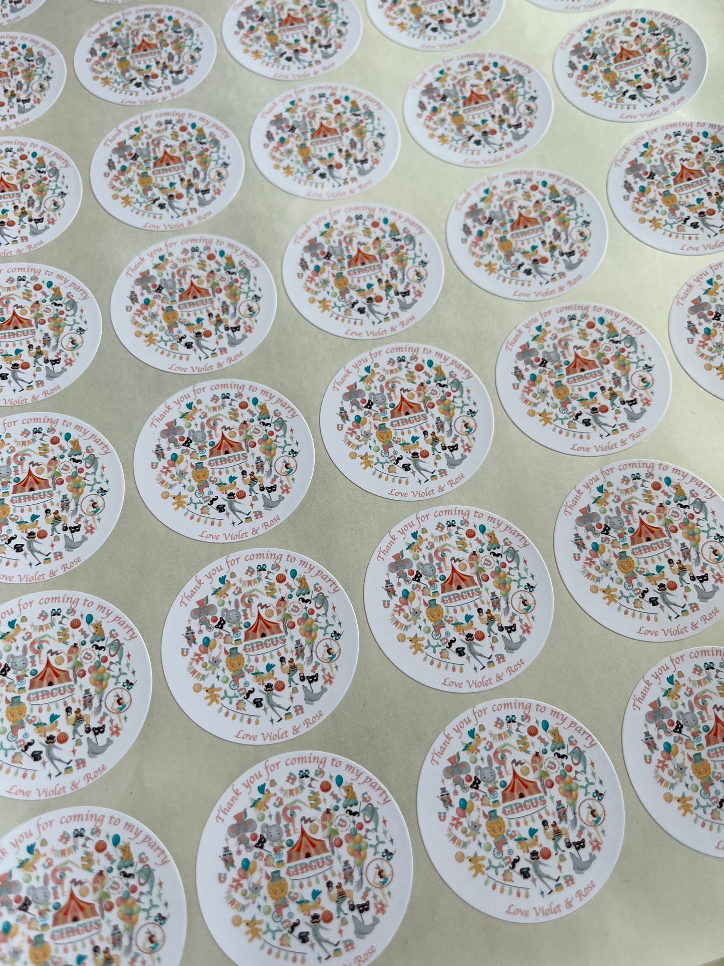 Personalised Cute Circus Themed Stickers•Thank You For Coming To My Party•Sweet Cone Sticker•Birthday Party•Acrobatic