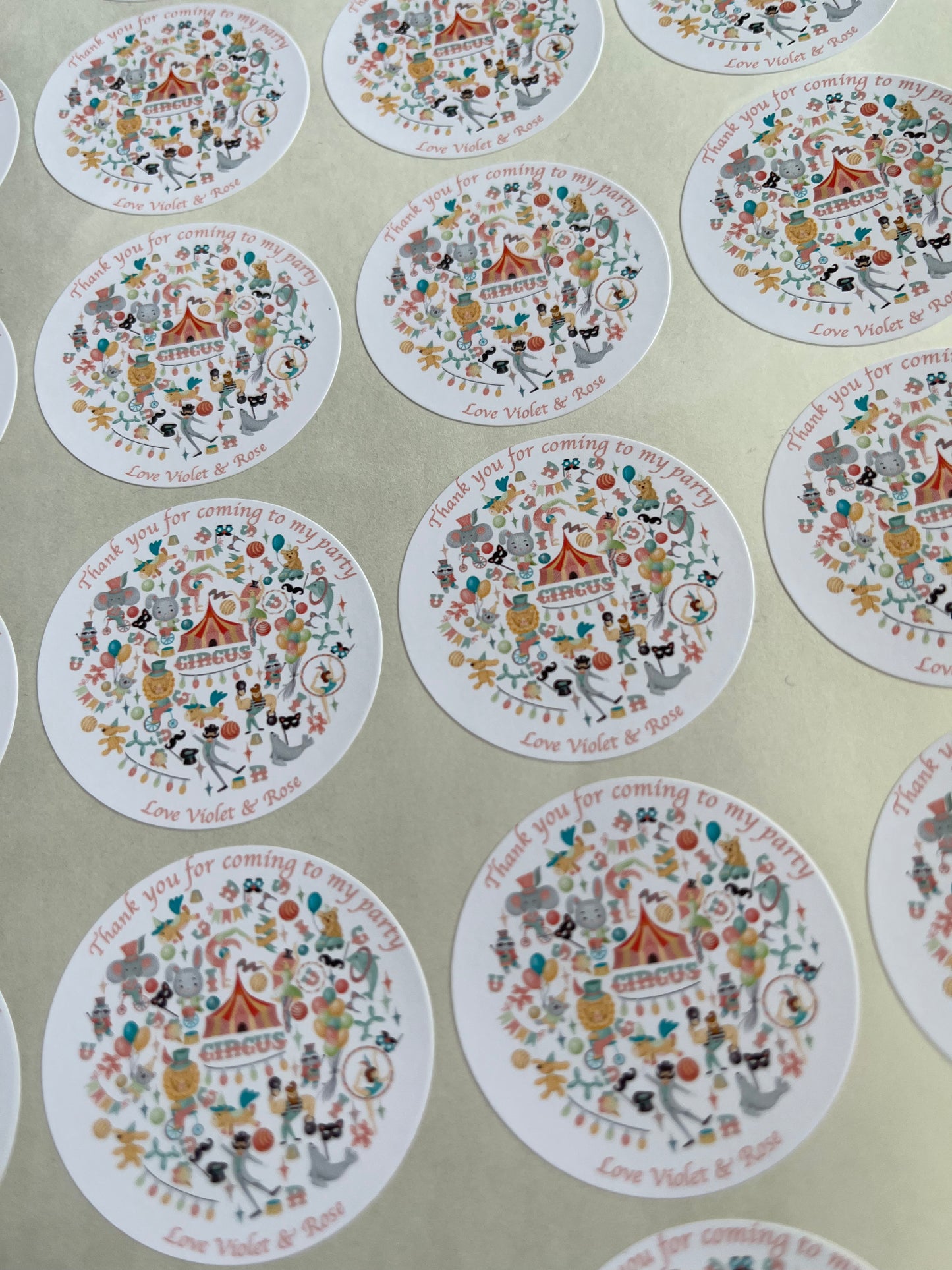 Personalised Cute Circus Themed Stickers•Thank You For Coming To My Party•Sweet Cone Sticker•Birthday Party•Acrobatic