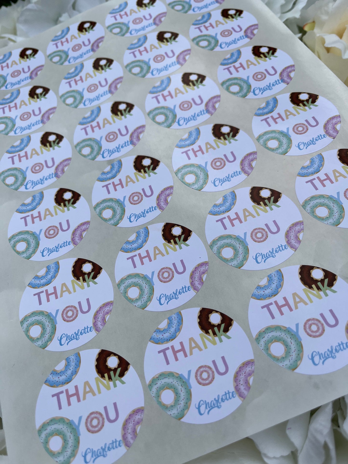 Personalised Foil Doughnut Sticker•Thank You For Coming to My Party•Foil Sticker•Birthday Party•Sweet Cone Stickers•Sweet Bags•Party Sticker