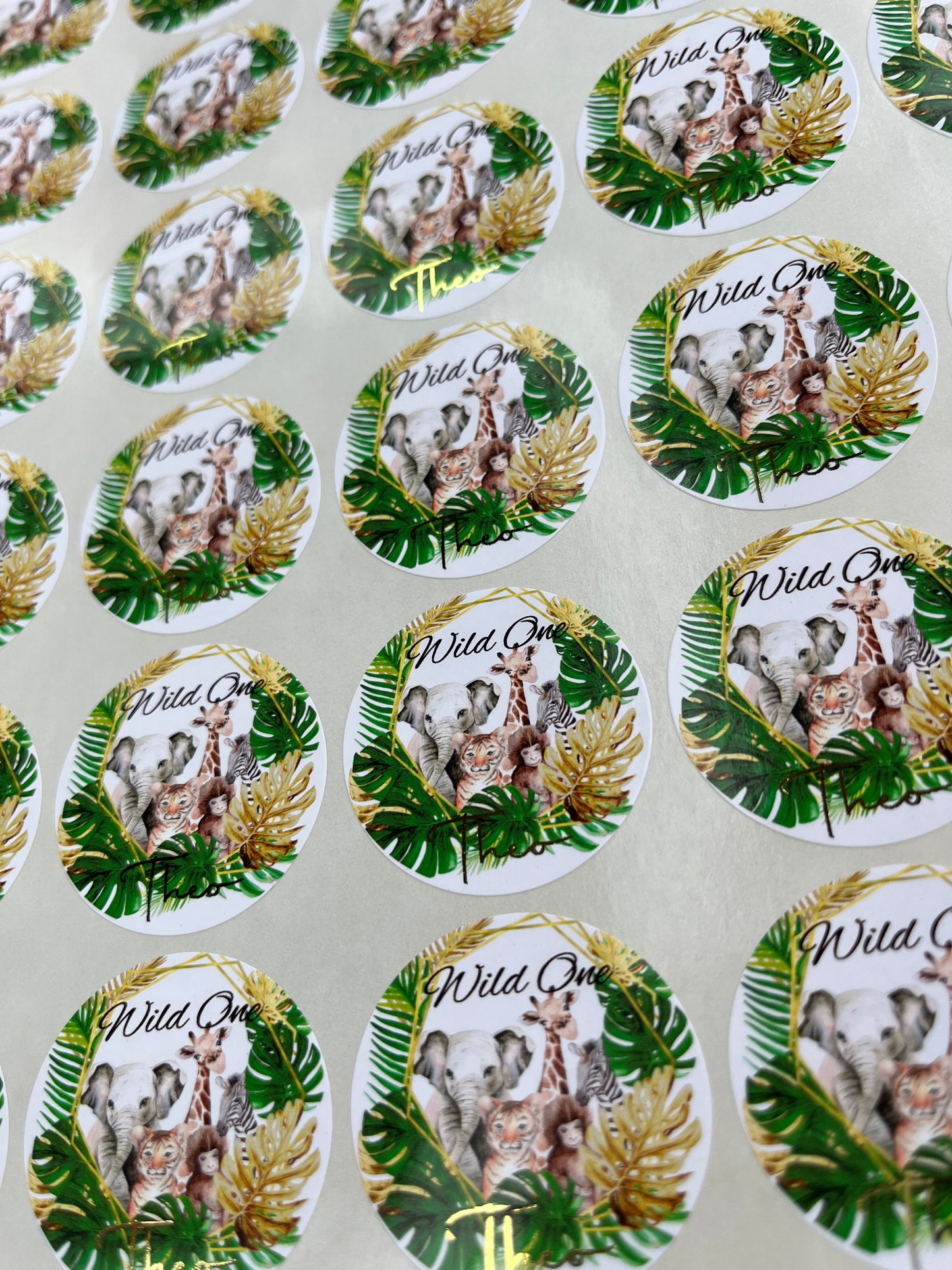 Personalised Foil Wild One Party Stickers•Jungle Theme Party Stickers•Birthday Party Stickers•First Birthday Party