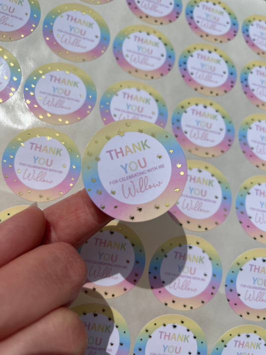 Personalised Foiled Rainbow Thank You Stickers • Birthday Party • Sweet bags • Sweet Cones Stickers·Thank You For Coming To My Party Sticker