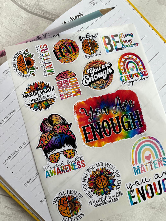 Mental health stickers, anxiety stickers, you are enough, journaling stickers, laptop sticker