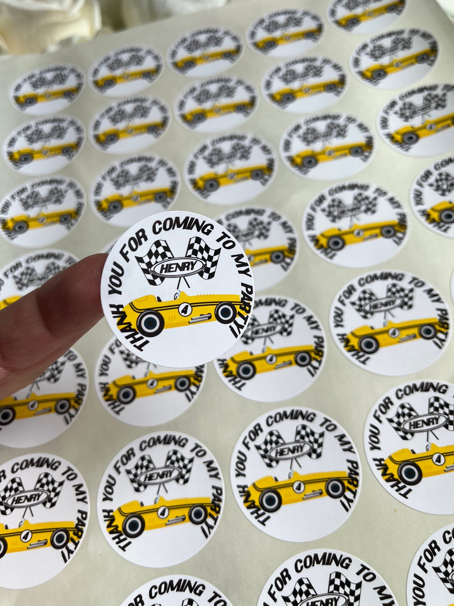 Personalised Race Car Party Stickers•Thank You For Coming To My Party•Sweet Cone Sticker•Birthday Party Stickers