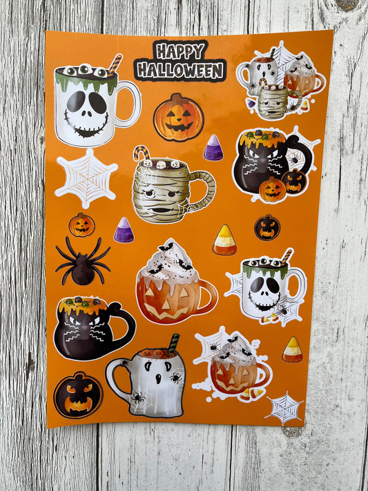 Halloween Sticker Sheet, Cute Halloween Mugs, Spooky Halloween Stickers