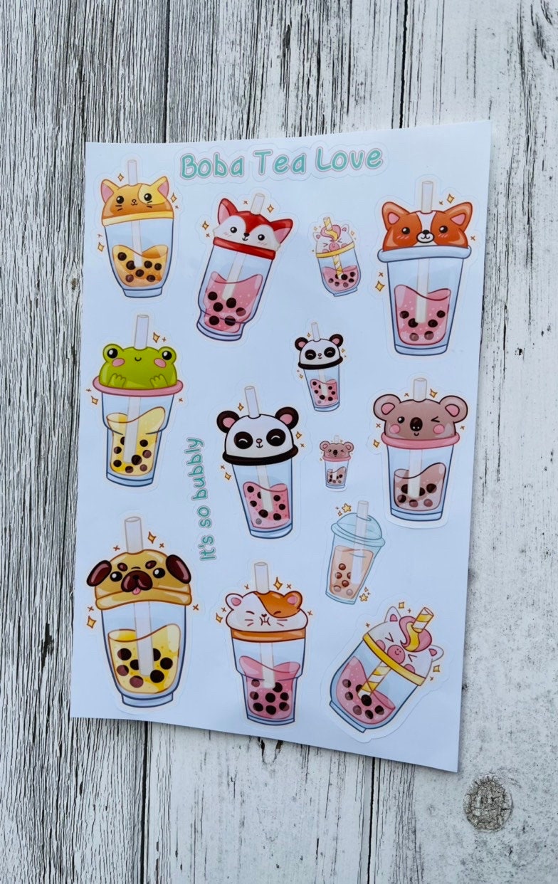 Bubble Tea Stickers, Boba Tea Stickers, Journal Stickers, Penpal Stickers, Tween Stickers, Bubble Tea Lovers Gift