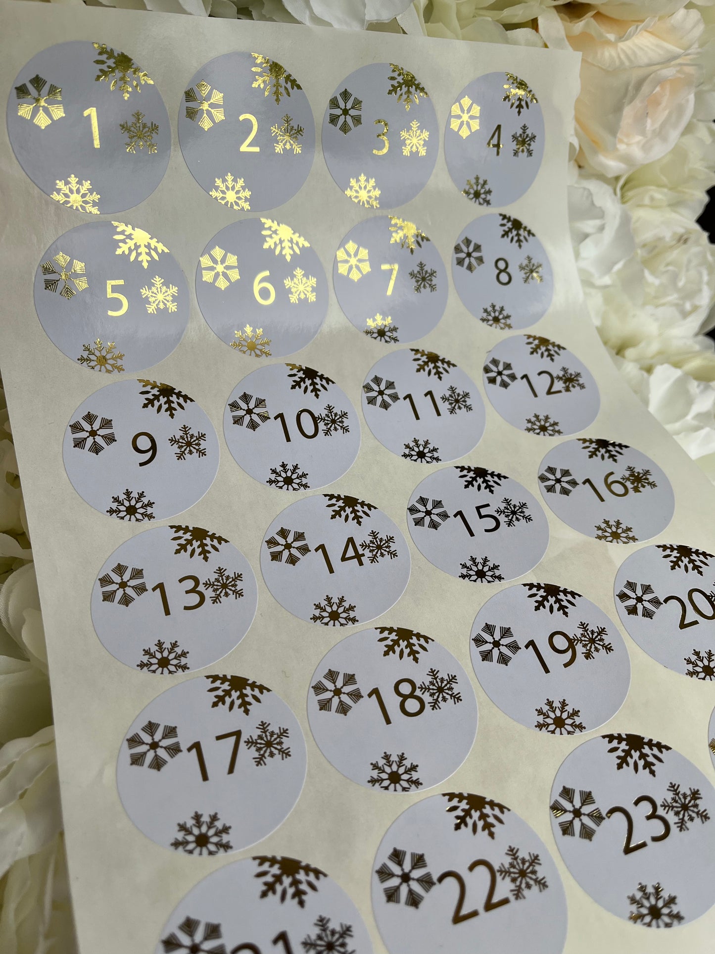 Advent Calendar Countdown Stickers, Foil Stickers, DIY Advent Calendar Sticker, Christmas Countdown Stickers, 1-24 Stickers, Snowflake Label