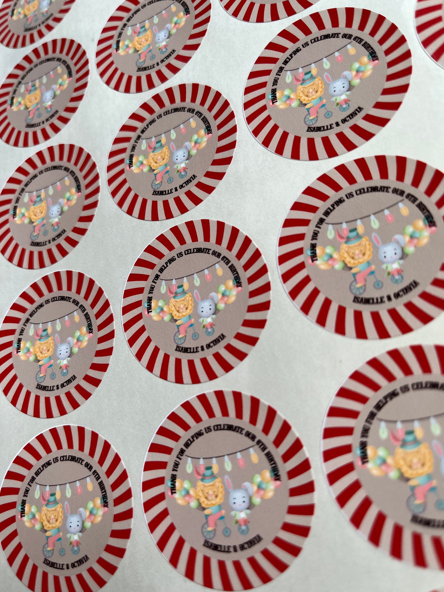 Personalised Circus Themed Party Stickers•Thanks You For Coming To My Party•Sweet Cone Sticker•Birthday Party Stickers•Circus Party