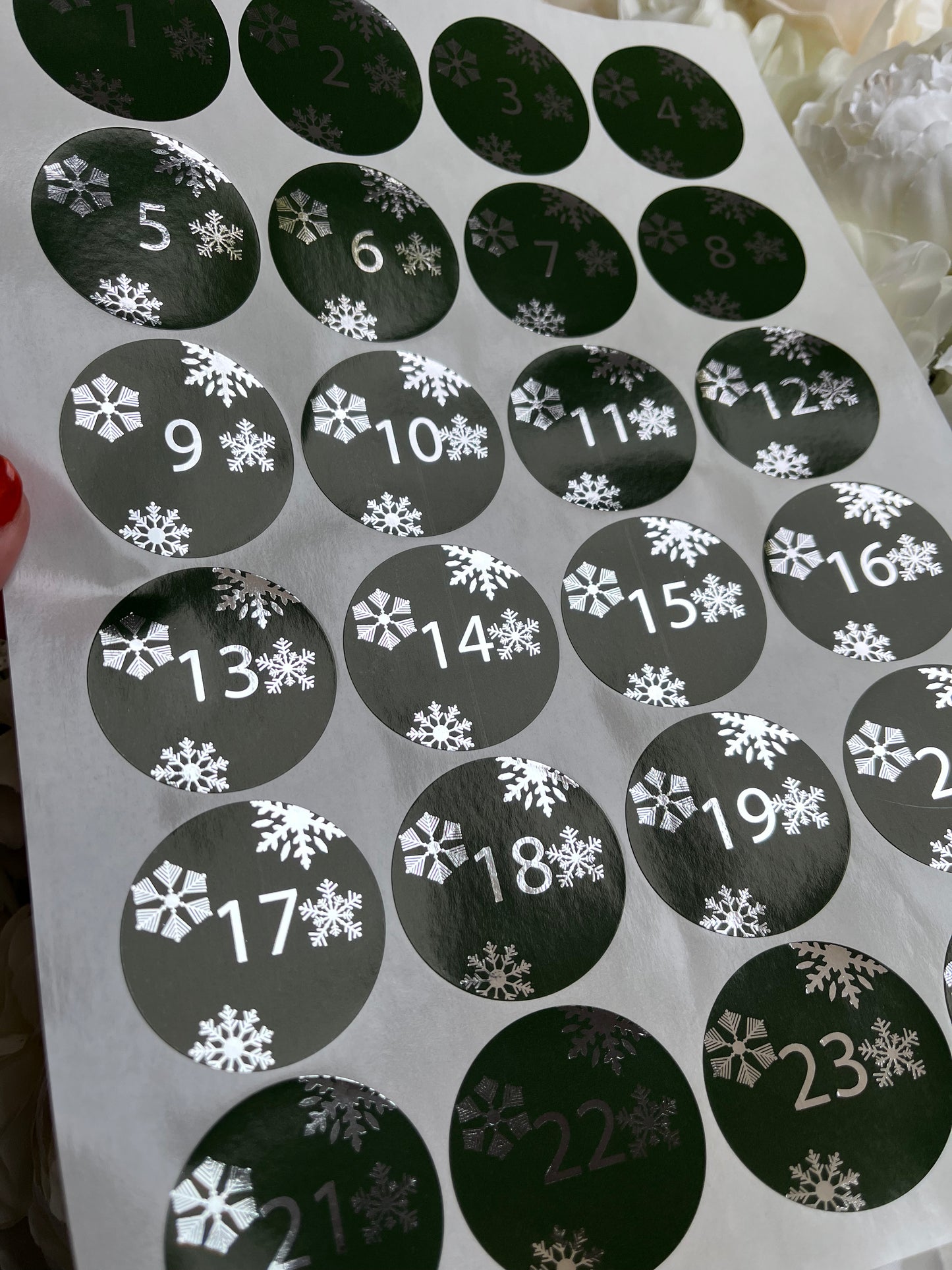 Advent Calendar Countdown Stickers, Foil Stickers, DIY Advent Calendar Sticker, Christmas Countdown Stickers, 1-24 Stickers, Snowflake Label