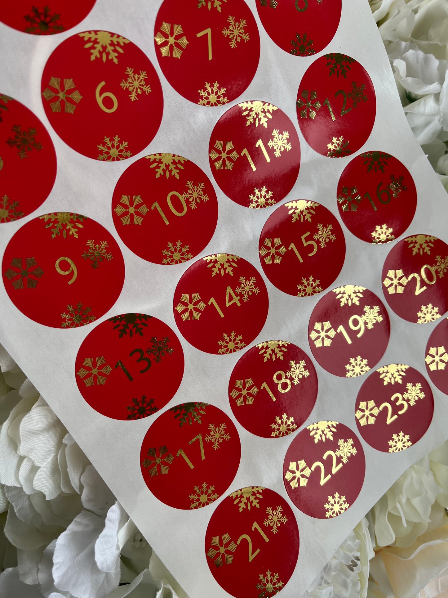 Advent Calendar Countdown Stickers, Foil Stickers, DIY Advent Calendar Sticker, Christmas Countdown Stickers, 1-24 Stickers, Snowflake Label