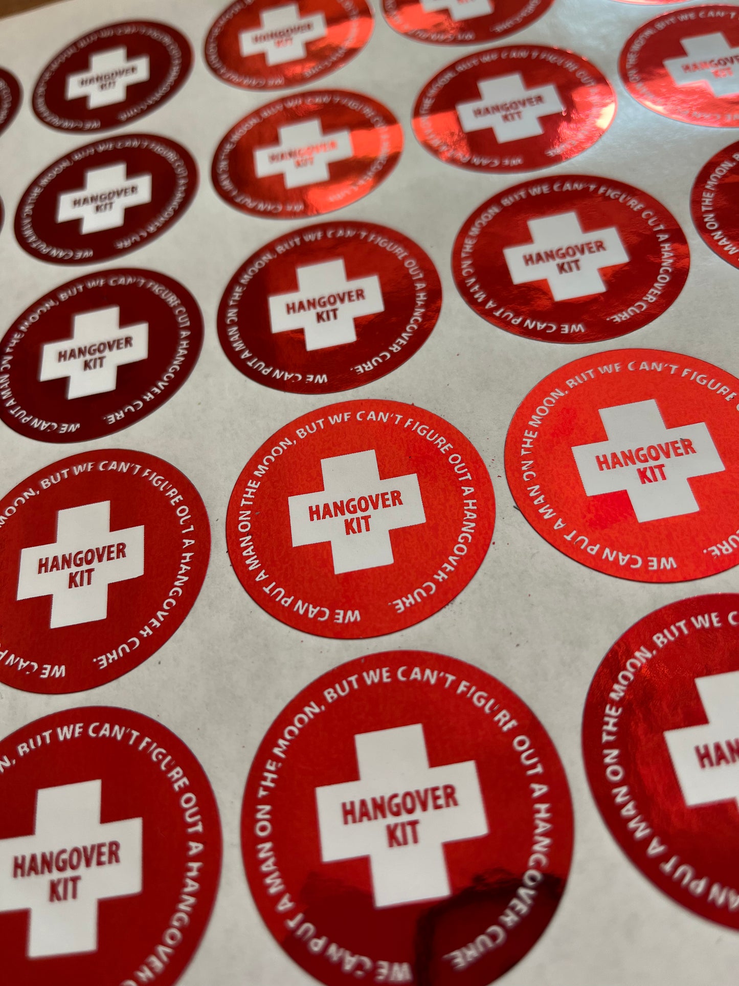 Hangover Cure Stickers•Party Stickers•Party Bag•Wedding Party•Foil Stickers•Red Foil