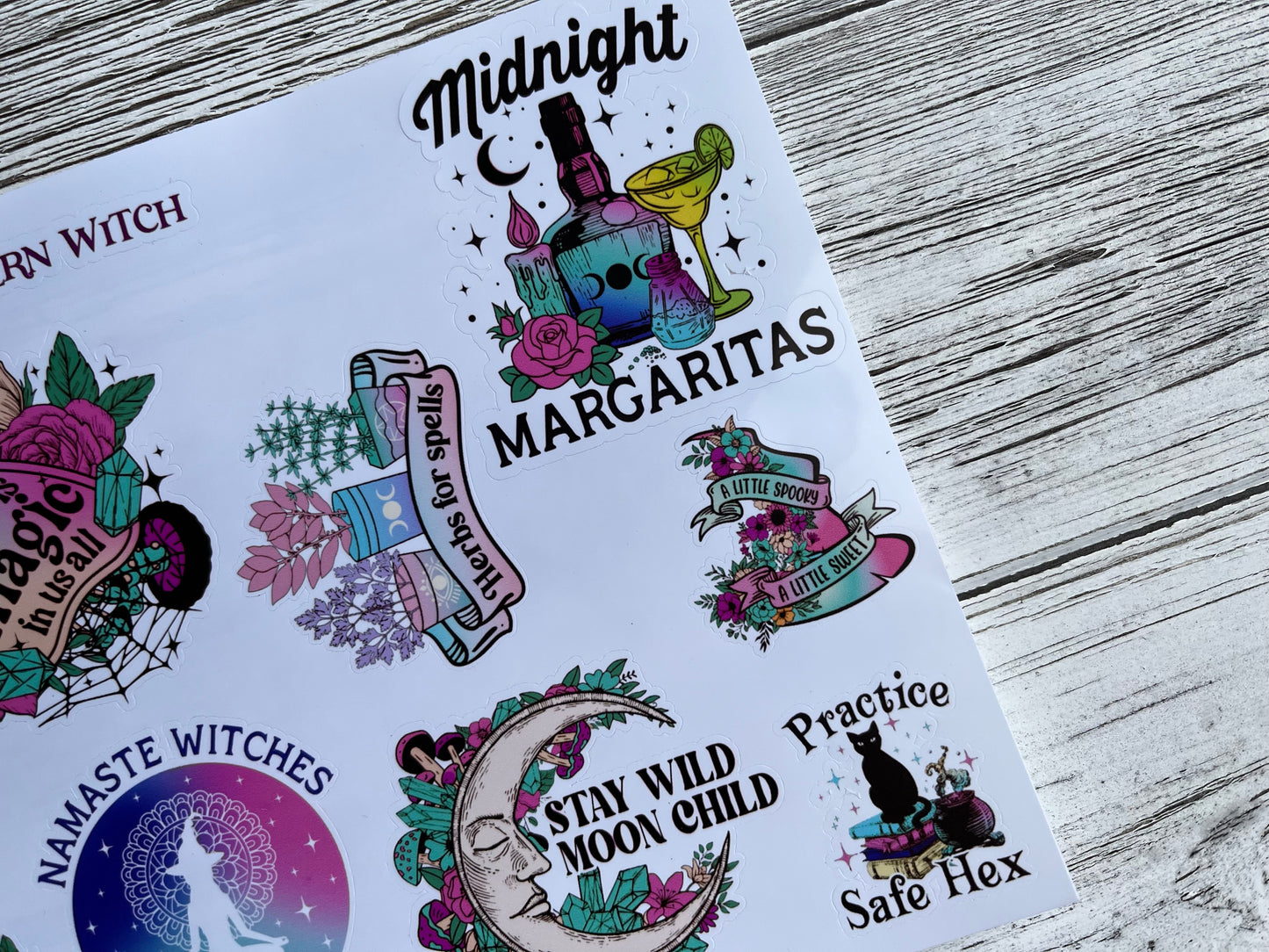 Halloween Sticker Sheet, Modern Witch, Spooky Halloween Stickers, Namaste Witches, Stay Wild Moon Child