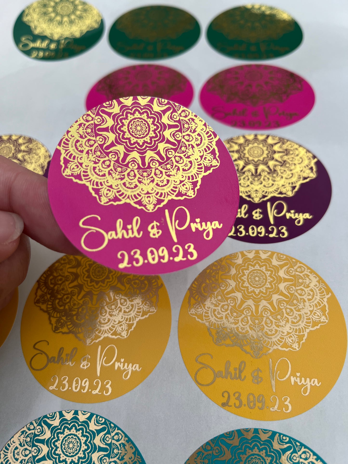 Mandala Mehndi· Wedding Sticker·Engagement Sticker·Jewel Colour Scheme·Wedding Stationery·Foiled Sticker·Foil Labels